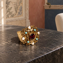 D’Este — anello regolabile con pietre e perle di fiume