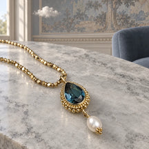 Collana lunga Bisanzio con cristallo blu