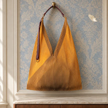 Borsa Ocra in tessuto plissettato con manico in pelle