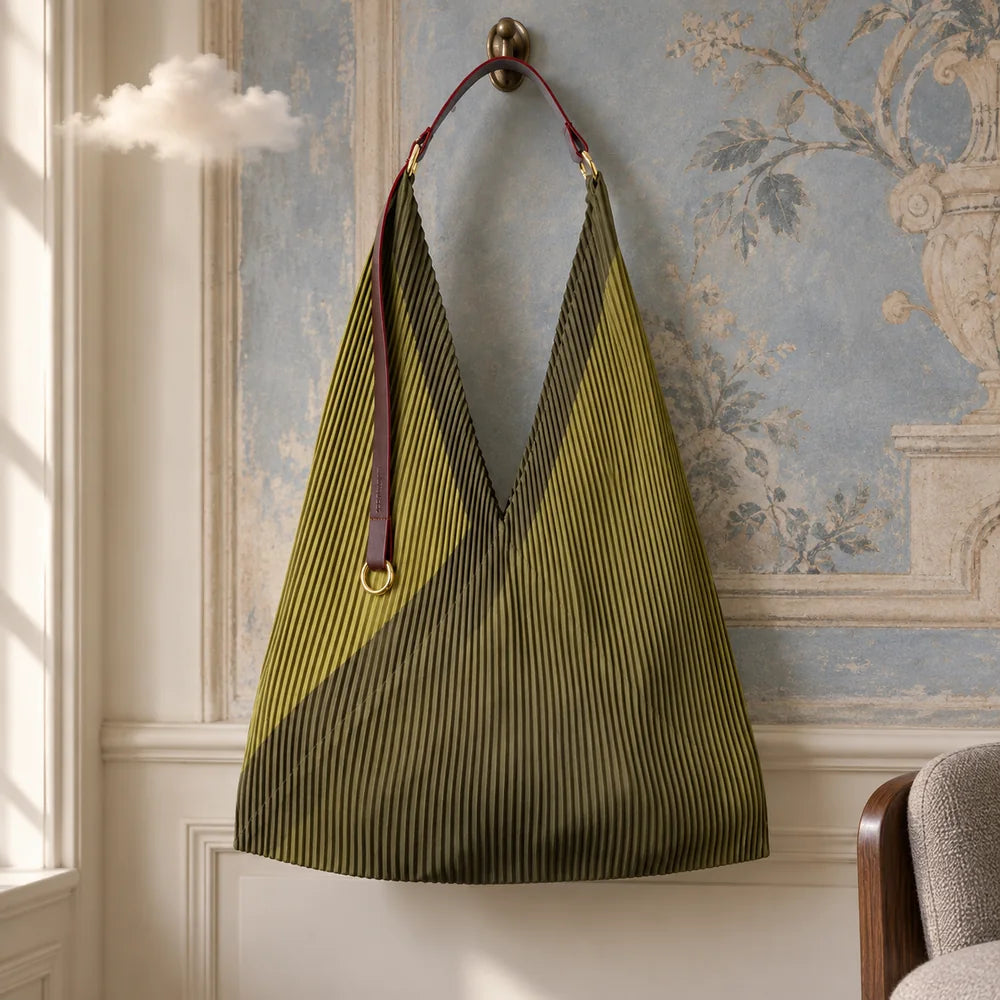 Borsa Baccello plissettata con manico in pelle