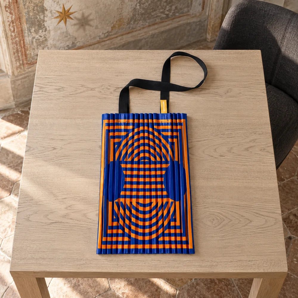 Borsa tote Maya plissettata blu e arancio