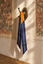 Twilly blu scuro e arancio — double face in 100% seta