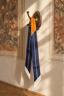 Twilly blu scuro e arancio — double face in 100% seta
