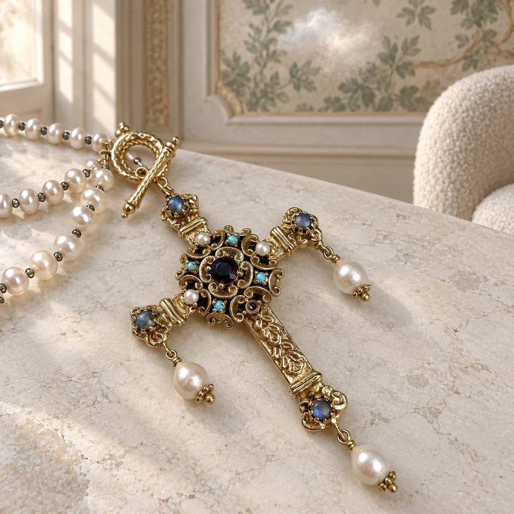 Collana Castel con croce e perle