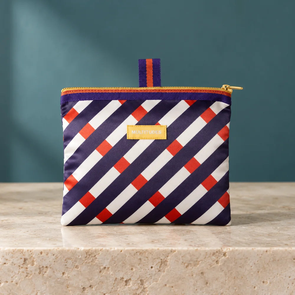 Pochette Intrecci liscia con stampa diagonale, zip dorata ed etichetta MULTITUDES.