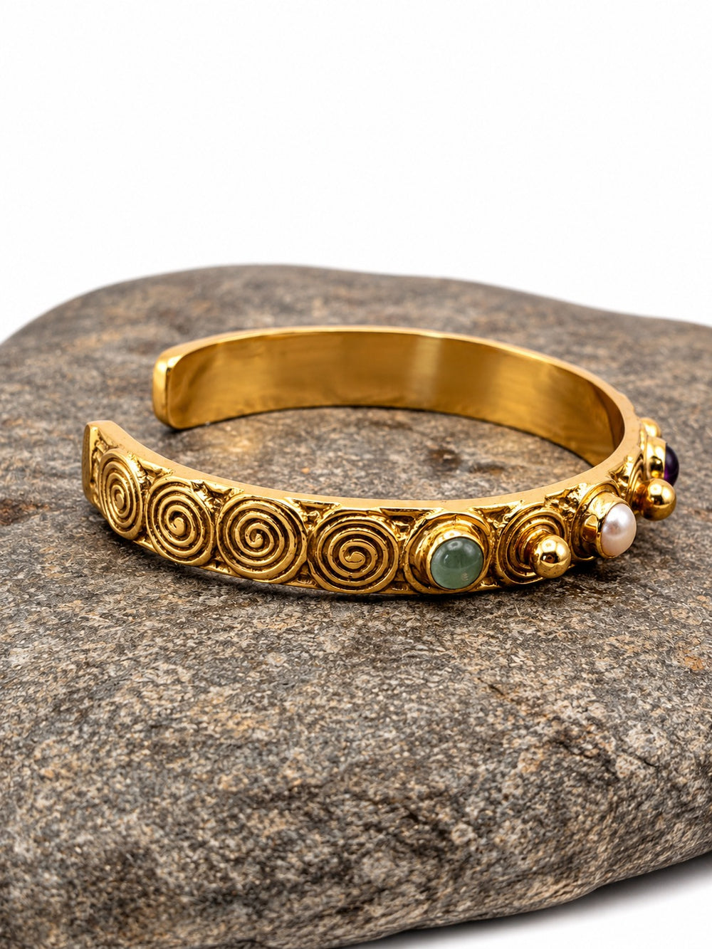 Tresor — bracciale rigido in ottone e pietre semipreziose
