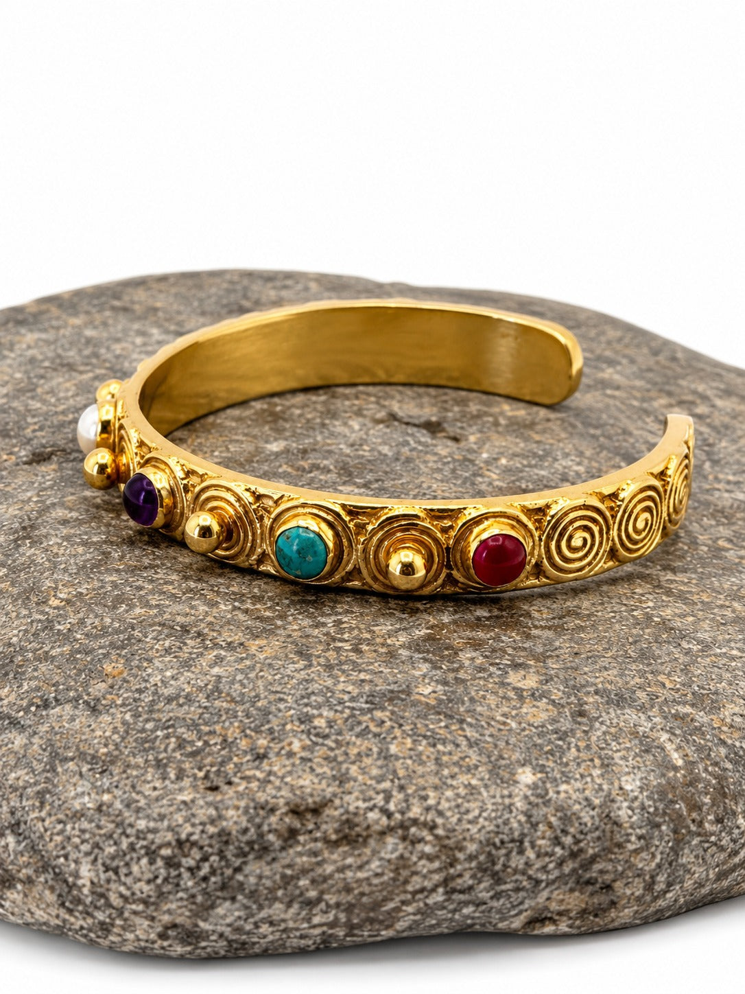 Tresor — bracciale rigido in ottone e pietre semipreziose