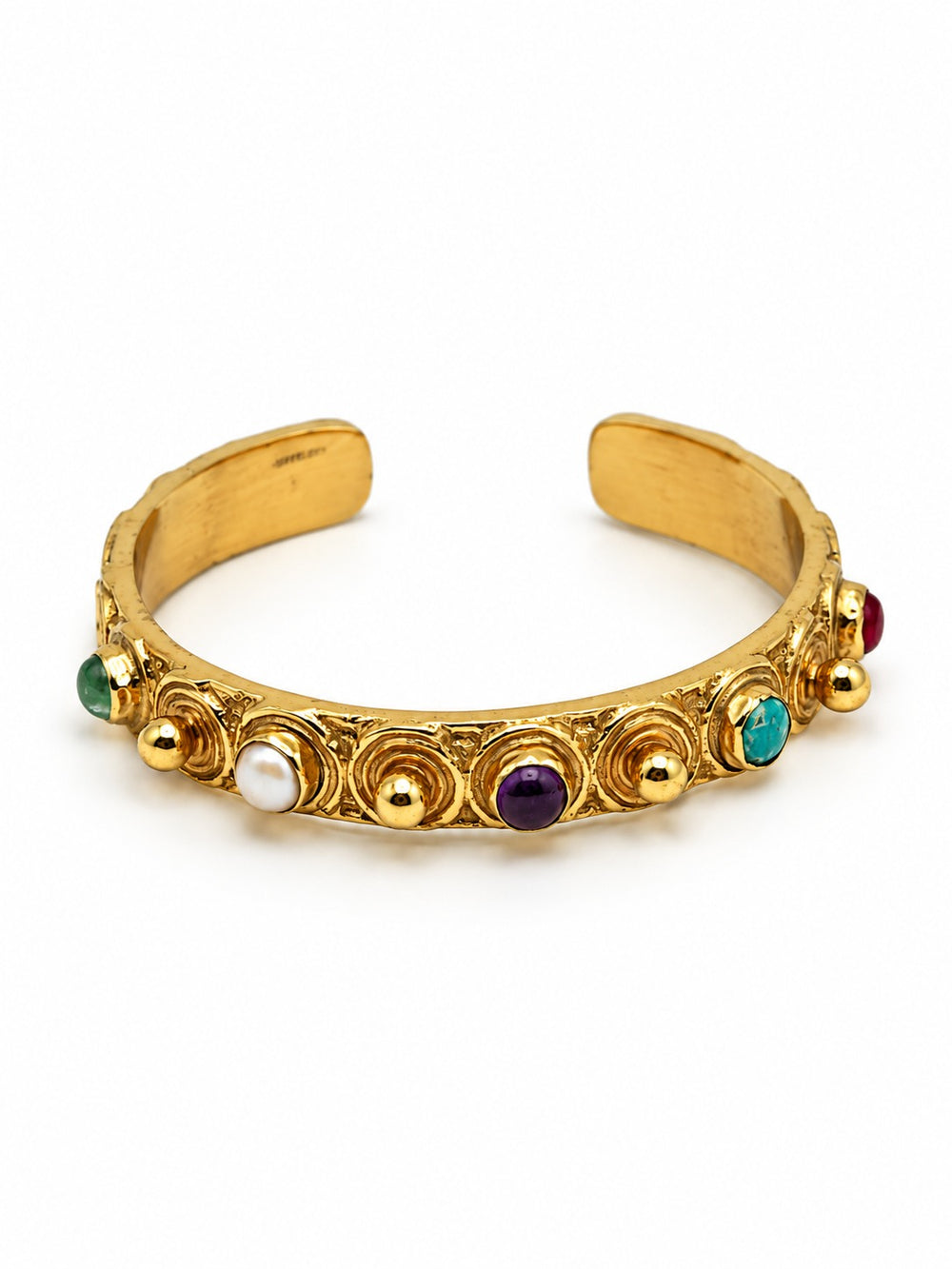 Tresor — bracciale rigido in ottone e pietre semipreziose