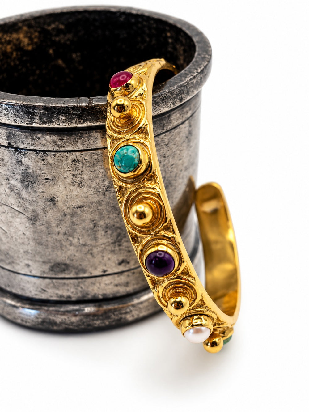Tresor — bracciale rigido in ottone e pietre semipreziose