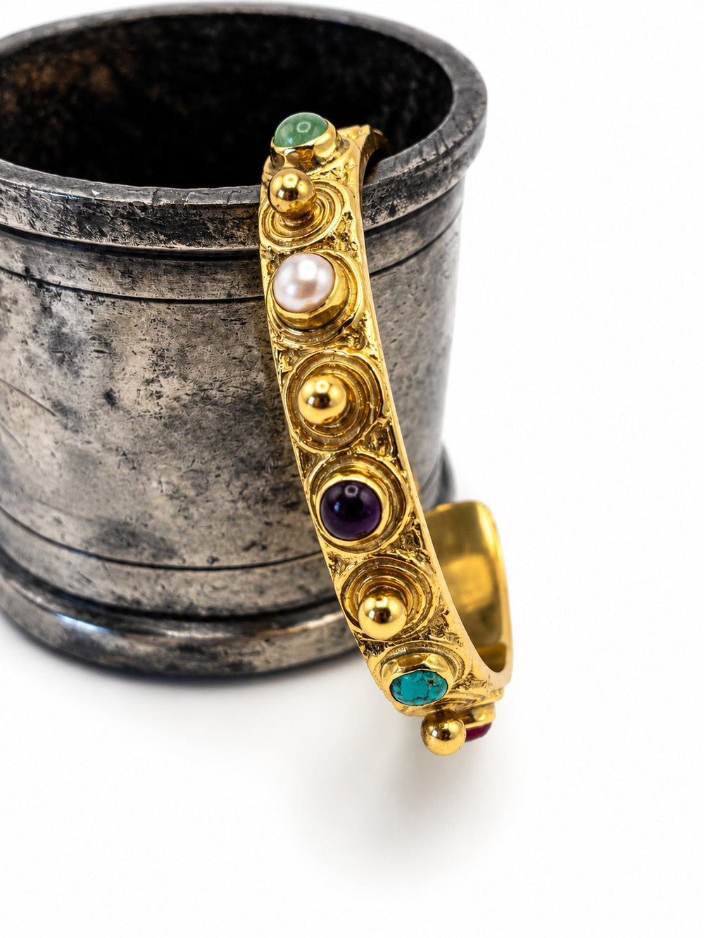 Tresor — bracciale rigido in ottone e pietre semipreziose