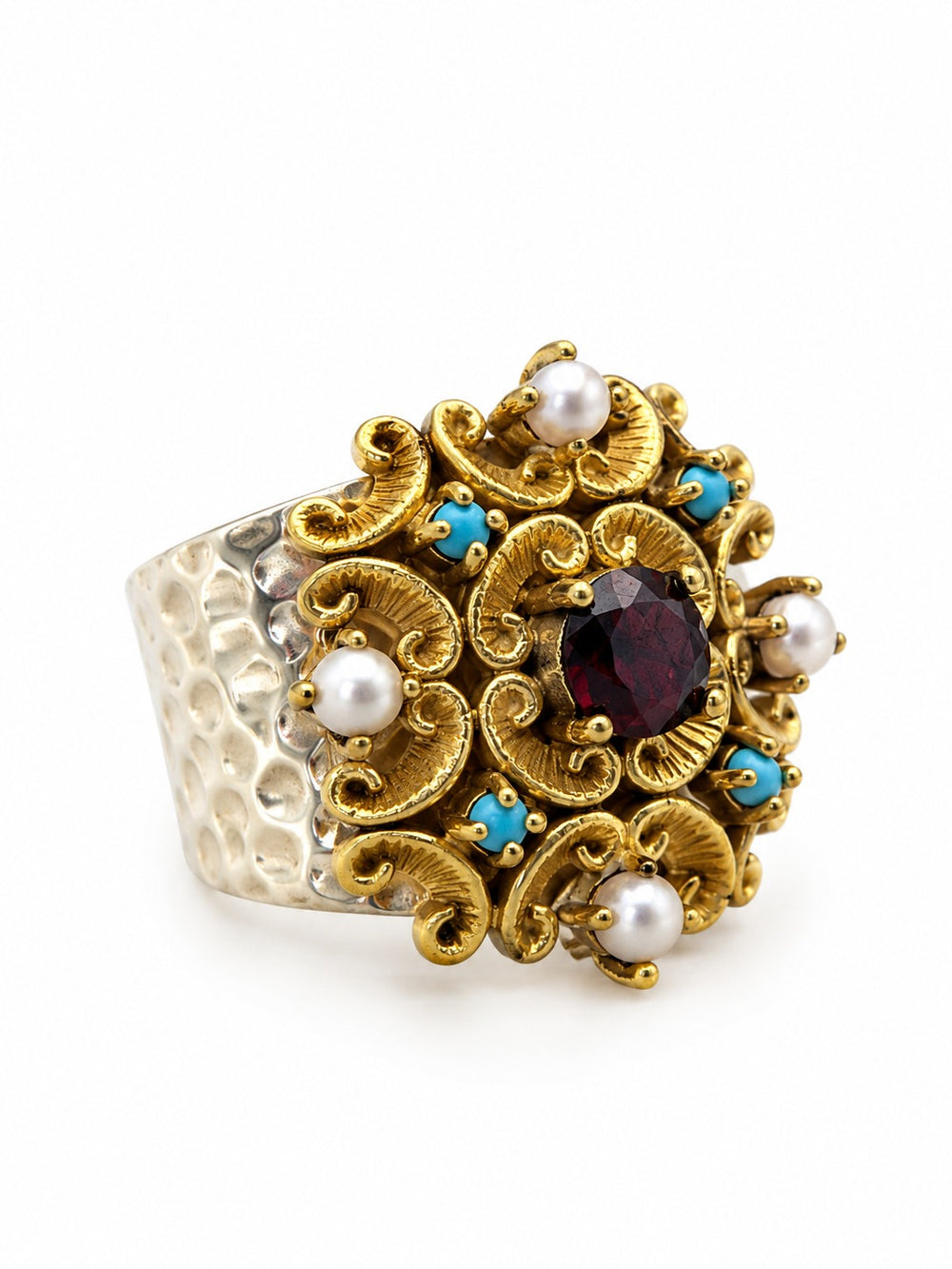 D’Este — anello regolabile con pietre e perle di fiume