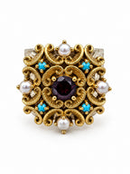 D’Este — anello regolabile con pietre e perle di fiume