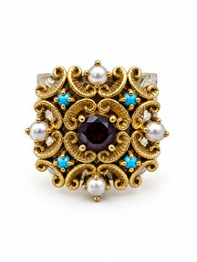 D’Este — anello regolabile con pietre e perle di fiume