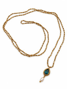 Collana lunga Bisanzio con cristallo blu