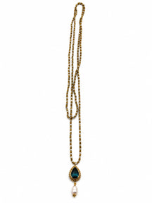 Collana lunga Bisanzio con cristallo blu