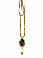 Collana lunga Bisanzio con cristallo blu