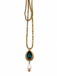 Collana lunga Bisanzio con cristallo blu