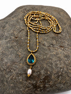 Collana lunga Bisanzio con cristallo blu