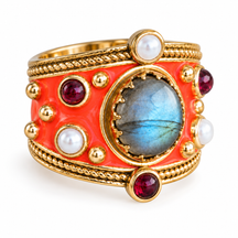 Anello Alhambra con smalto Arancio e Labradorite