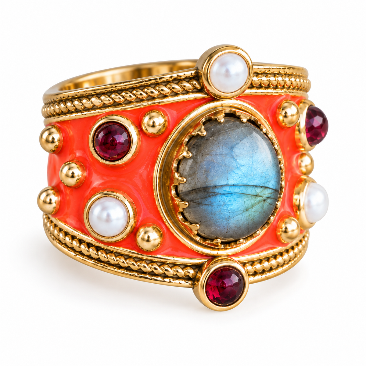 Anello Alhambra con smalto Arancio e Labradorite