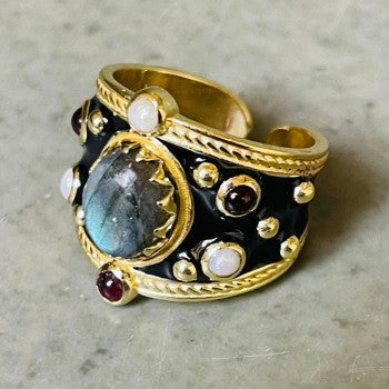 Anello Alhambra con smalto Nero e Labradorite